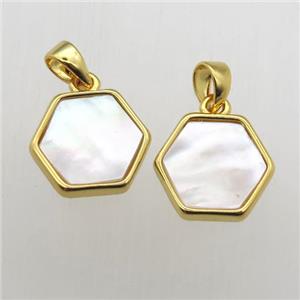 white Pearlized Shell hexagon pendants, approx 11-12mm