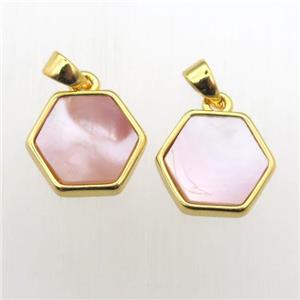 pink Queen Shell hexagon pendants, approx 11-12mm