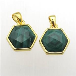 green Malachite hexagon pendants, approx 11-12mm