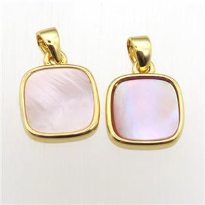 pink Queen Shell square pendant, approx 10x10mm