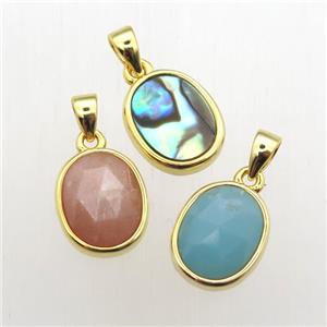 mixed Gemstone oval pendant, approx 9-11mm