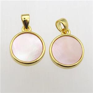 pink Queen Shell circle pendants, approx 11mm dia