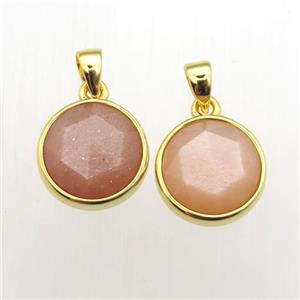 peach SunStone circle pendants, approx 11mm dia