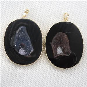 black Agate Druzy slab pendants, gold plated, approx 35-50mm