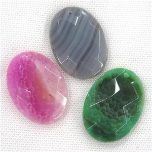 Agate pendants, faceted oval, mixed color, approx 35-45mm