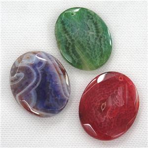 Agate pendants, faceted oval, mixed color, approx 40-50mm