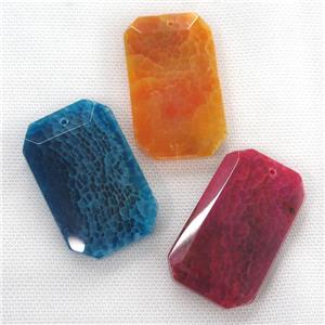 Agate pendants, faceted rectangle, mixed color, approx 38-55mm