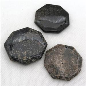 black Coral Fossil pendants, polygon, approx 50mm