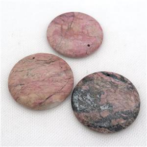 pink Rhodonite circle pendants, approx 50mm dia