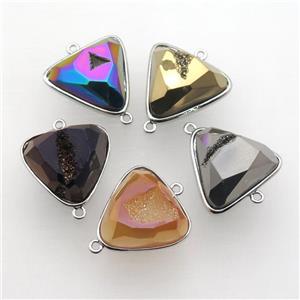 Agate Druzy triangle connector, mixed color, approx 20mm dia