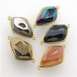 Agate Druzy teardrop connector, mixed color, approx 16-25mm