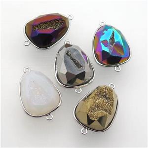 Agate Druzy teardrop connector, mixed color, approx 17-22mm