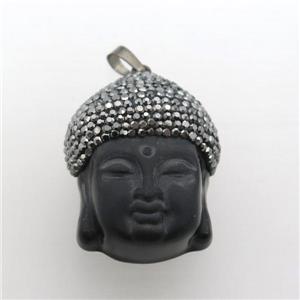 black Obsidian buddha pendant pave rhinestone, approx 25-35mm