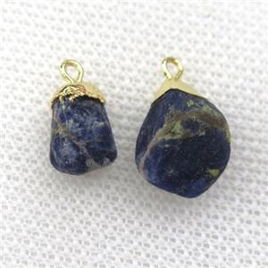 blue Lapis Lazuli pendant, freeform, gold plated, approx 6-10mm