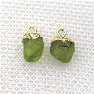 green Peridot pendant, freeform, gold plated, approx 6-10mm