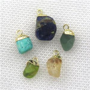 mixed Gemstone pendant, freeform, gold plated, approx 6-10mm