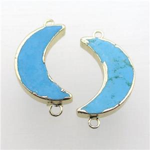 blue turquoise connector, moon, gold plated, approx 9-20mm