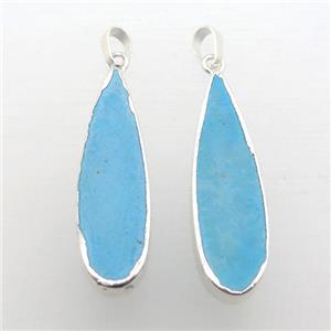 blue Turquoise pendant, teardrop, silver plated, approx 15-40mm