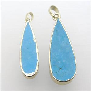 blue Turquoise pendant, teardrop, gold plated, approx 15-40mm