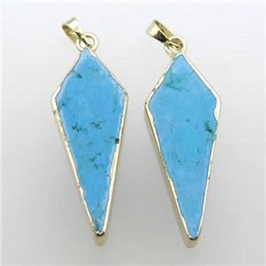 blue turquoise pendant, pendulumn, gold plated, approx 15-40mm