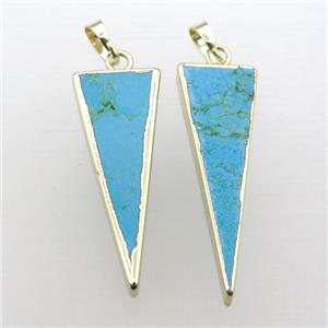 blue Turquoise triangle pendant, gold plated, approx 15-40mm