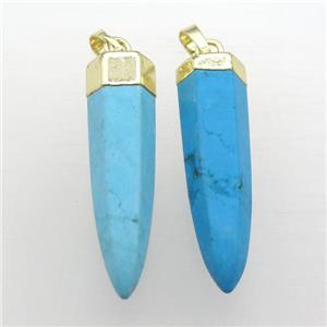 blue turquoise bullet pendant, gold plated, approx 13-42mm