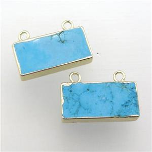 blue Turquoise rectangle pendant with 2loops, gold plated, approx 15-30mm