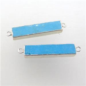 blue Turquoise rectangle connector, silver plated, approx 7-33mm