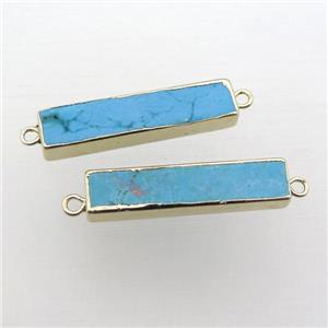 blue Turquoise rectangle connector, gold plated plated, approx 7-33mm