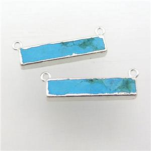 blue Turquoise rectangle pendant with 2loops, silver plated, approx 7-33mm