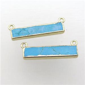 blue Turquoise rectangle pendant with 2loops, gold plated, approx 7-33mm