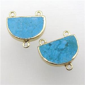 blue Turquoise pendant, half-circle, gold plated, approx 15-23mm