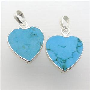 blue Turquoise heart pendant, silver plated, approx 20mm
