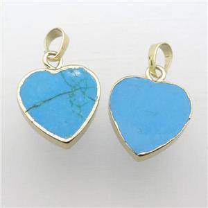 blue Turquoise heart pendant, gold plated, approx 20mm