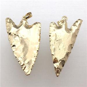 hammered Agate arrowhead pendant, gold plated, approx 25-50mm
