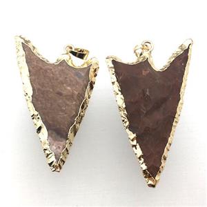 hammered Rock Agate arrowhead pendant, gold plated, approx 25-50mm