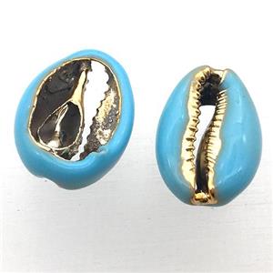 Conch Shell connector with blue enameling, approx 10-20mm