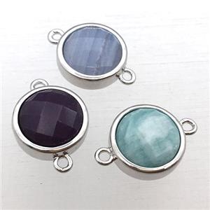 mixed Gemstone circle connector, approx 12mm