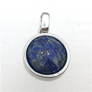 blue Lapis Lazuli circle pendant, approx 12mm