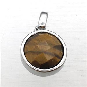 yellow Tiger eye stone circle pendant, approx 12mm