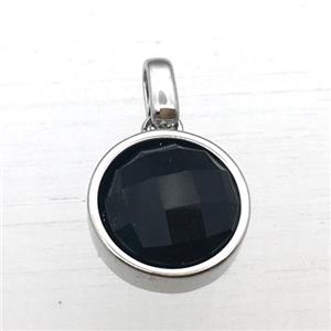 black Onyx Agate circle pendant, approx 12mm