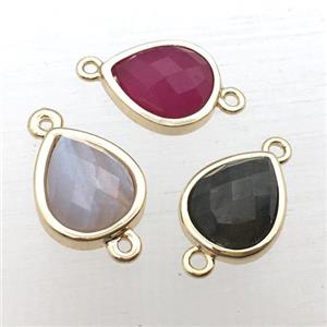 mixed Gemstone teardrop connector, approx 10-12mm