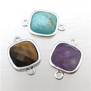 mixed Gemstone square connector, approx 10x10mm