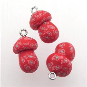 red Fimo Polymer Clay mushroom pendant, approx 12-20mm