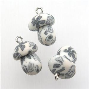 white Fimo Polymer Clay mushroom pendant, approx 12-20mm