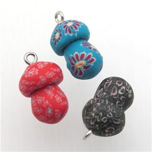 Fimo Polymer Clay mushroom pendant, mixed color, approx 12-20mm