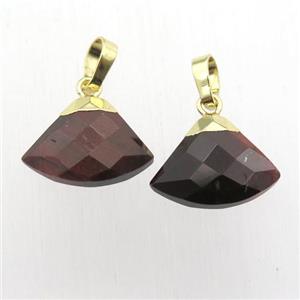 Red Tiger eye stone fan pendant, gold plated, approx 11-16mm