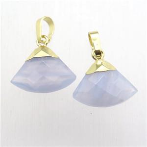 Blue Lace Agate fan pendant, gold plated, approx 11-16mm