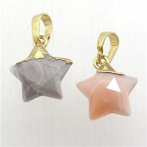 Botswana Agate star pendant, gold plated, approx 12mm dia