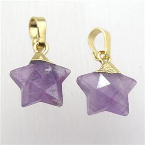 Amethyst star pendant, gold plated, approx 12mm dia